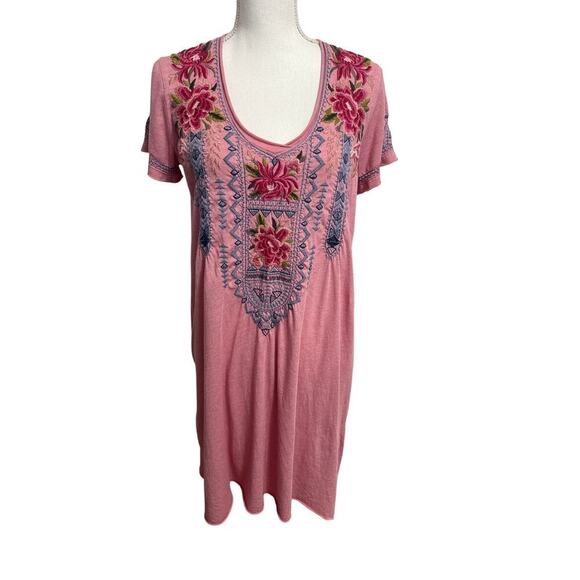 Johnny Was Davis Drape Pink Tunic Dress Size Small Trendy Embroidered - Picture 2 of 12